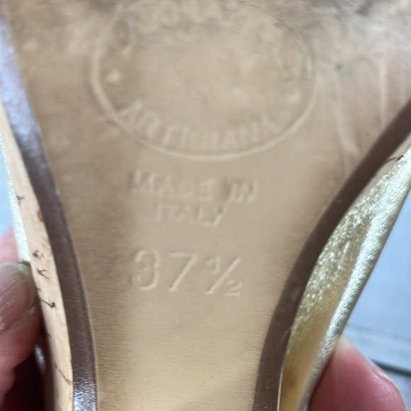 DEE KELLER gold Leather Cork Heel Wedge Platform Mule Sandals - Picture 12 of 14